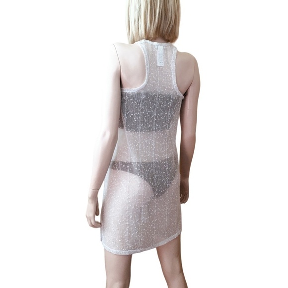 CALVIN Klein Sequin Swimsuit Bikini Coverup White V-Neck Shift Racerback Tank - Picture 5 of 13